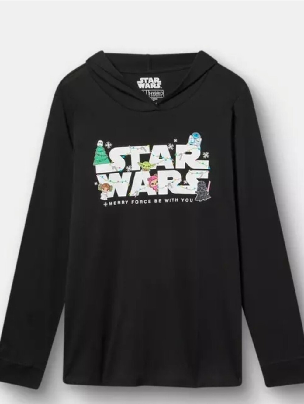 Torrid Star Wars Black Long Sleeve Hooded Holiday Graphic Tee Size 0 NWT